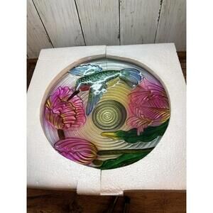 11"  Glass Garden Bird Bath On A Stake New In Box-Colored Glass Look 25.5” Tall